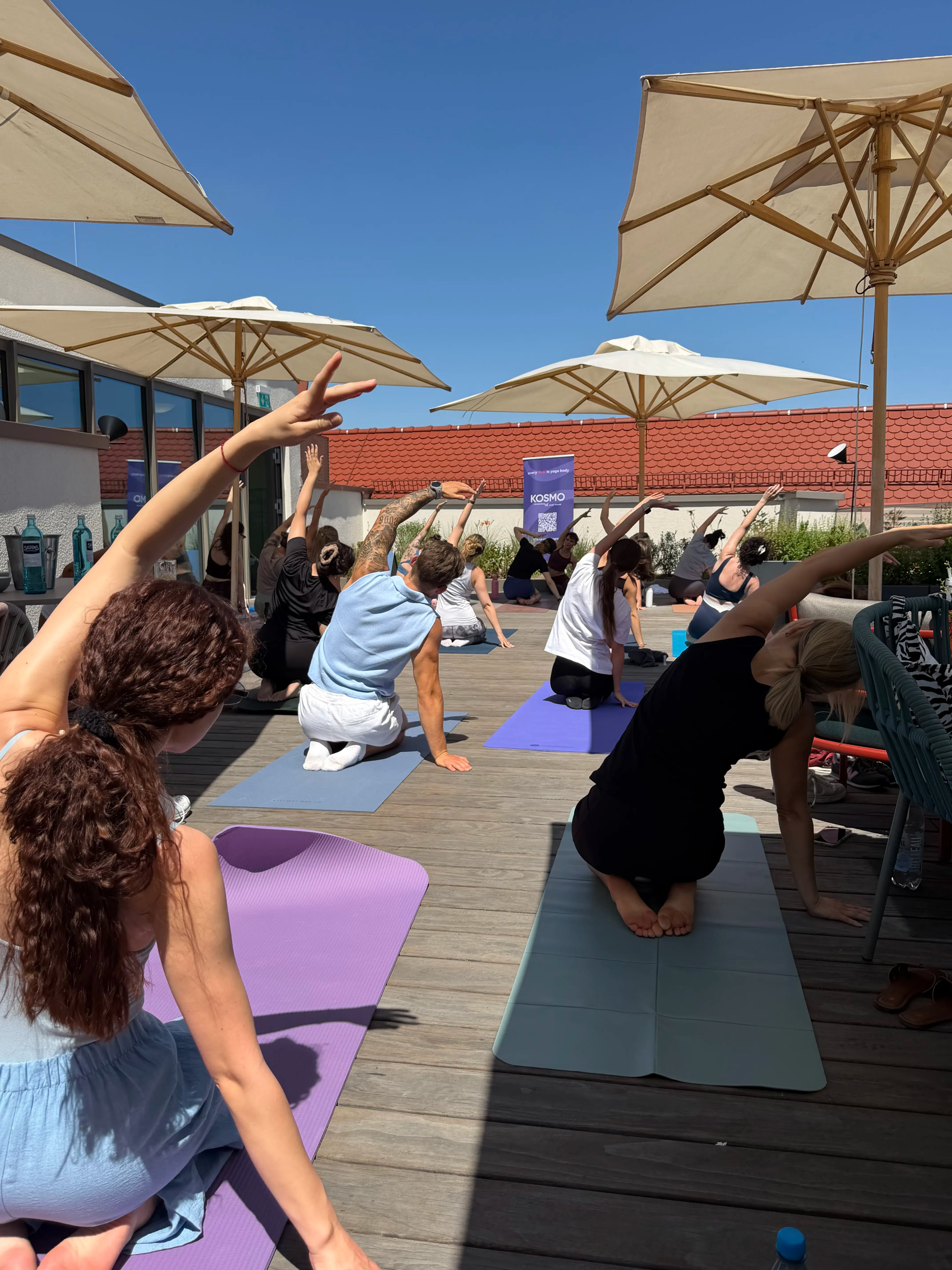 Stretching session on a rooftop overlooking Ulm
